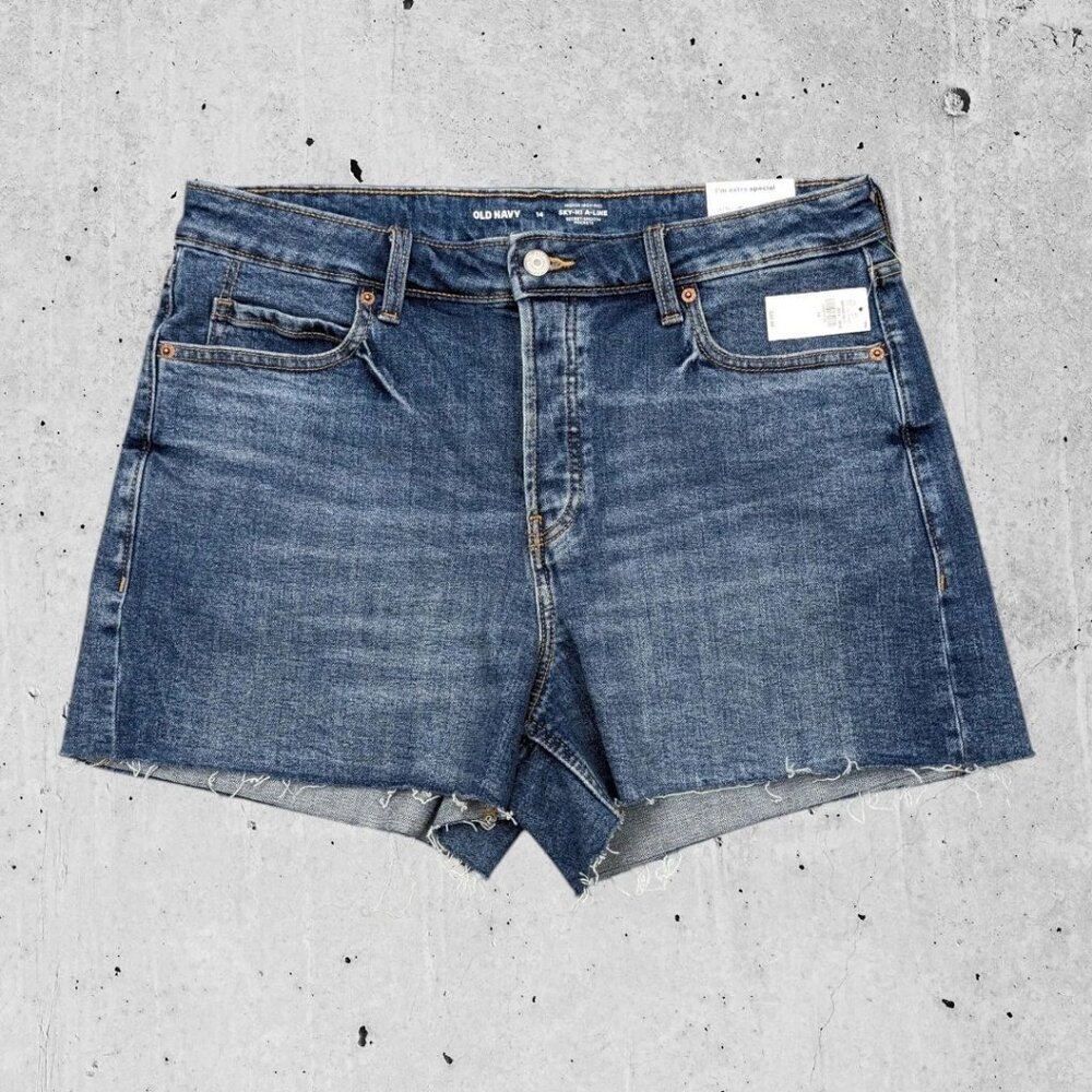 NWT Womens Old Navy Denim Jean Shorts Size 14 Sky-Hi A-Line High Rise